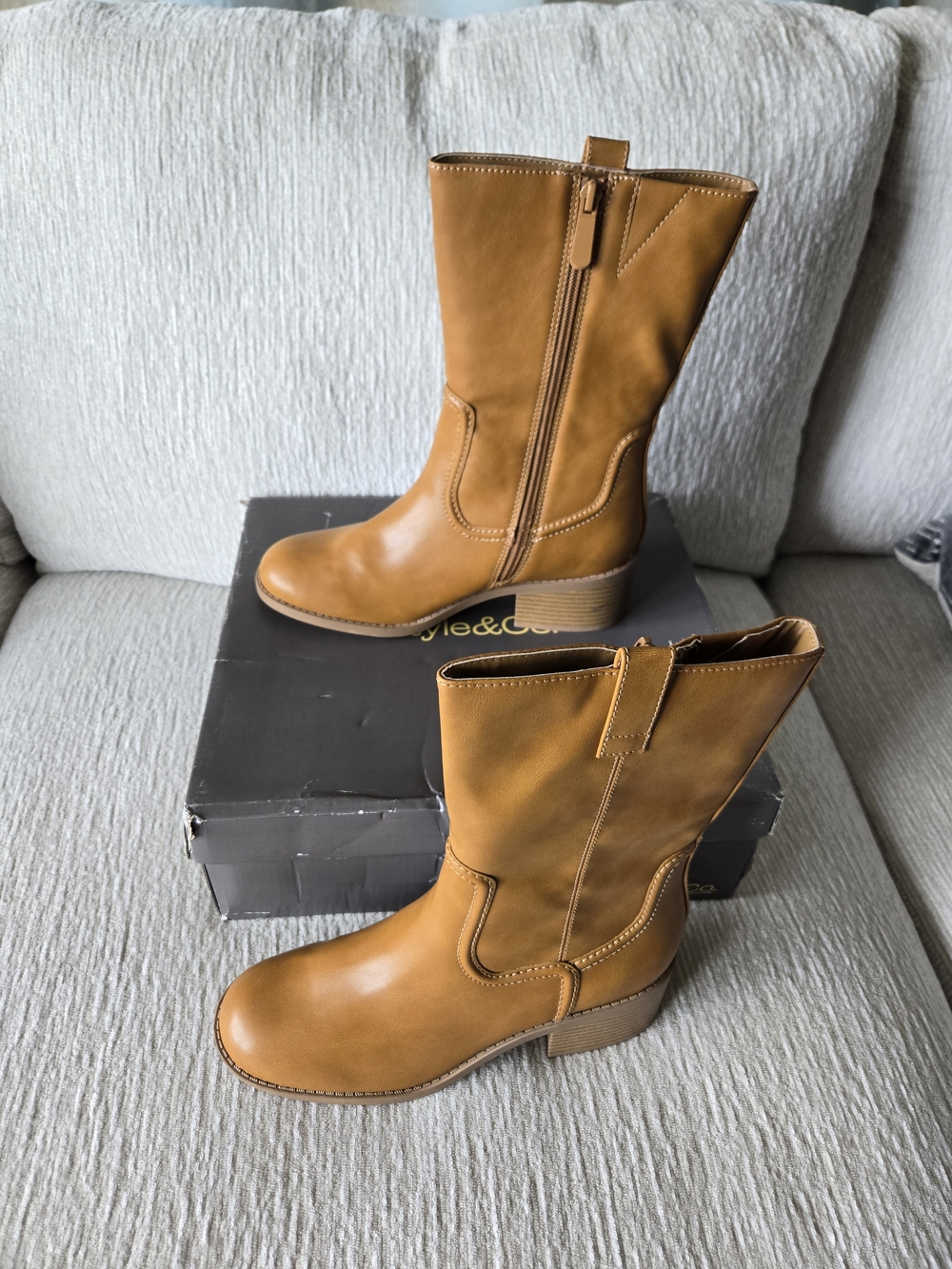 Style & Co. Tan Lace-Up Mid-Calf Boots
